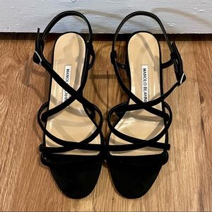 Manolo Blahnik Aritia Black Suede Strappy Sandal